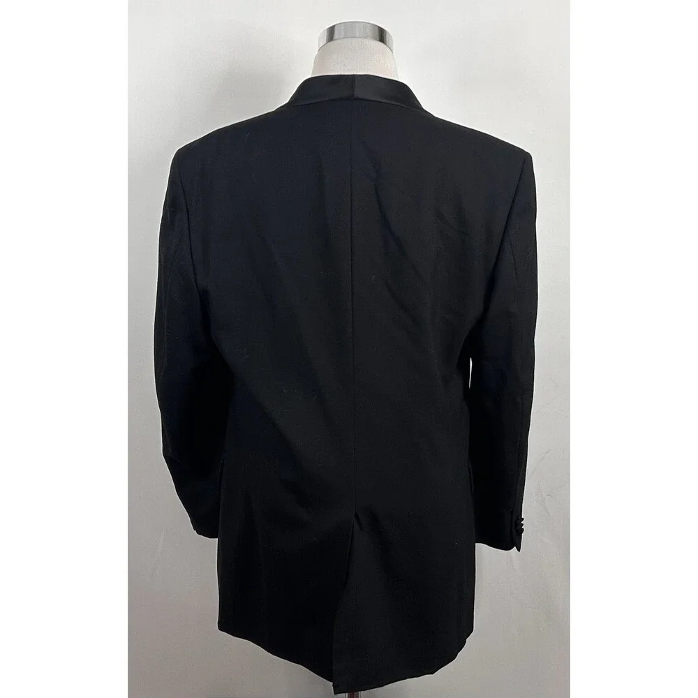 Jos A Bank 42L Tuxedo Jacket Shawl Collar One Button Black 100% Wool Vented - Picture 6 of 8